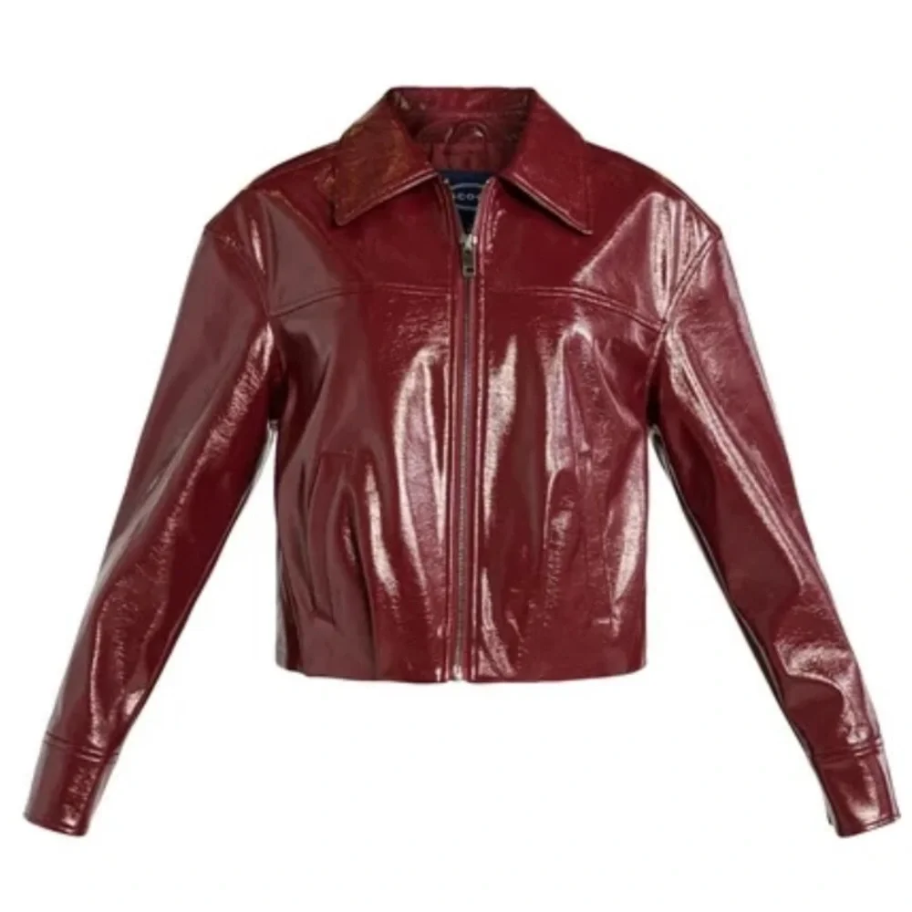 Scoop Women's Crinkle Faux Patent Leather Cropped Bomber Jacket - Picture 4 of 14